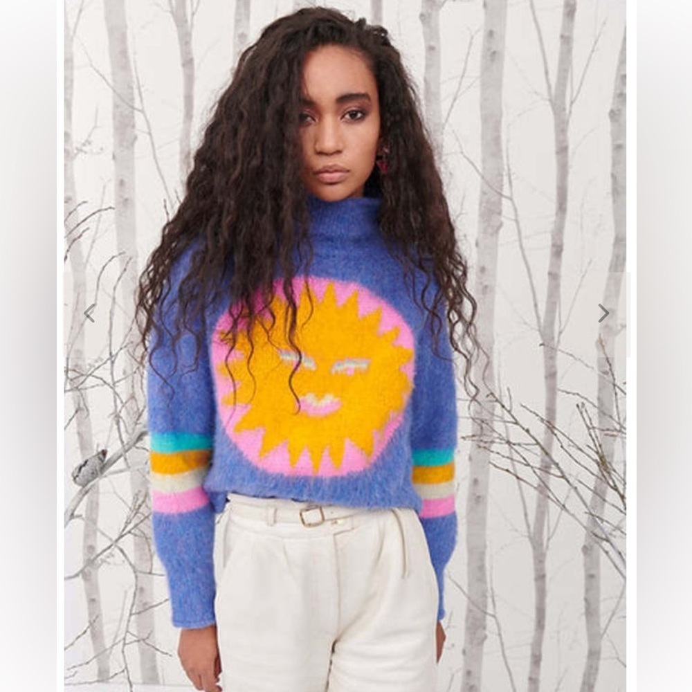 CeliaB Mont Blanc sweater Blue Pink Sunburst Turtleneck wool alpaca Sz L
